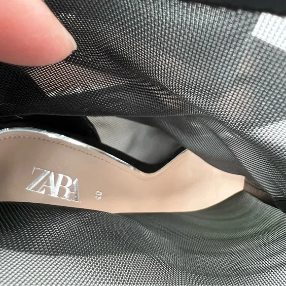 Zara Black Mesh Ankle Boots Bootie High Heels Size EU 40 - Picture 14 of 14